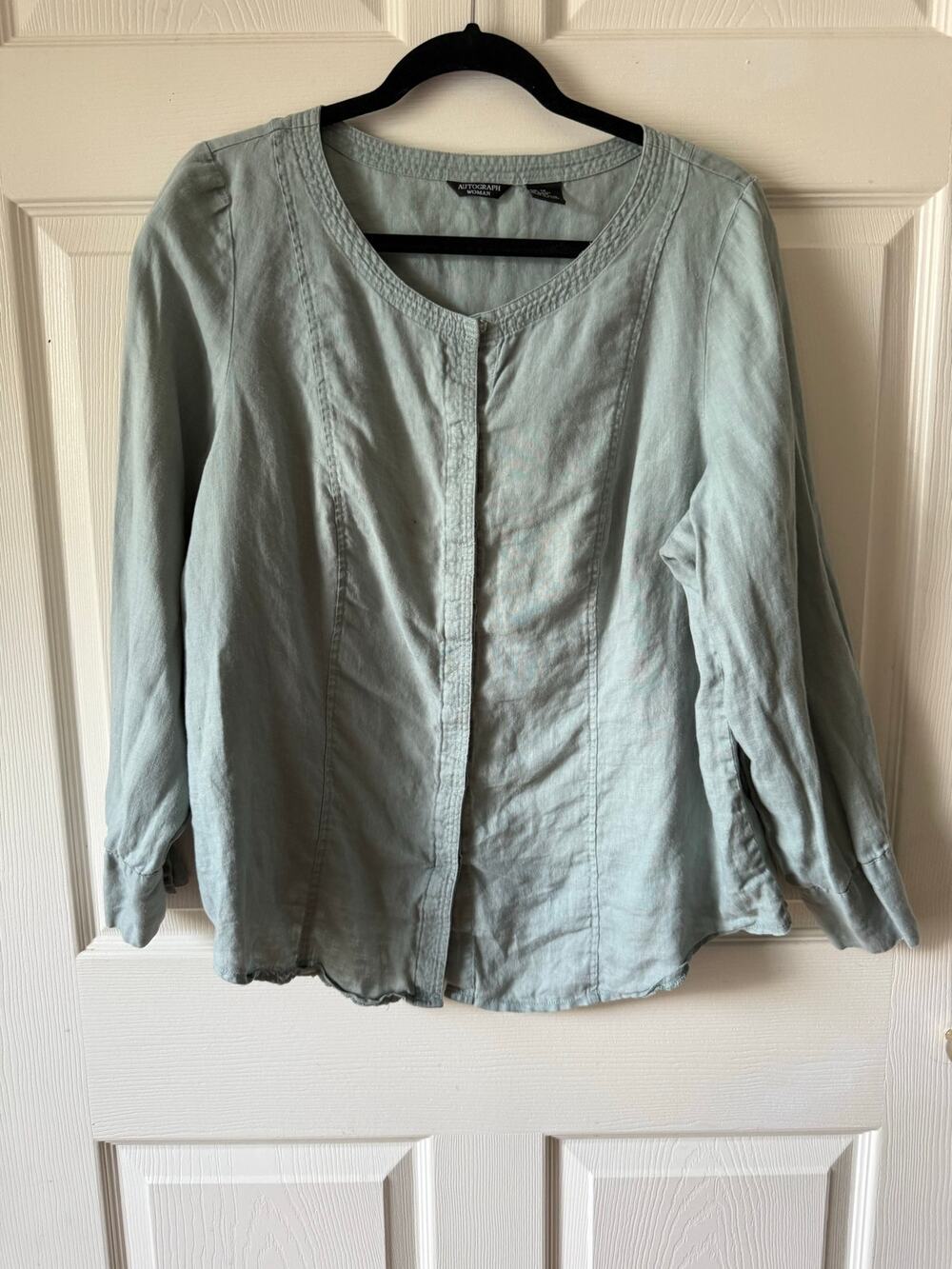 Autograph Woman 100% Linen Aqua Button Front‎ Blouse Size 1X